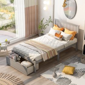 Twin Size Platform Bed with Under-bed Drawer (Color: Gray)