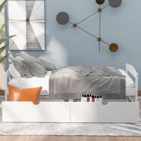 Twin size platform bed, with two drawers (Color: White)