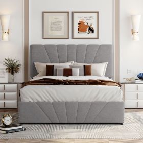 Full size Upholstered Platform bed with a Hydraulic Storage System (Color: Gray)